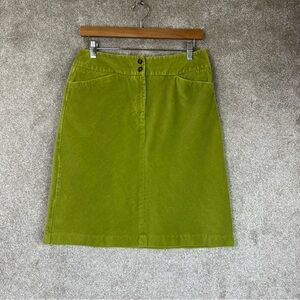 Talbots Skirt Womens 8 Green Corduroy Pencil Front Zip Pockets Knee Length-4105